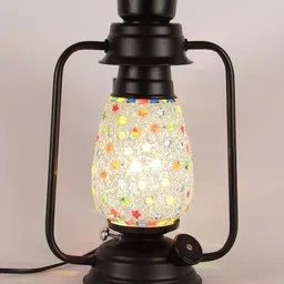 Devansh Multicolored Mosaic Textured Lantern Table Lamp image 4