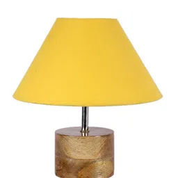 Devansh Yellow & Brown Wood Table Lamp with Shade image 3
