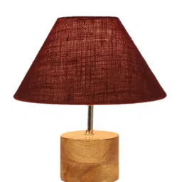 Devansh Maroon Wood Table Lamp With Jute Shade image 2
