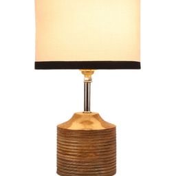 Devansh White & Black Wood Table Lamp with Cotton Shade image 4