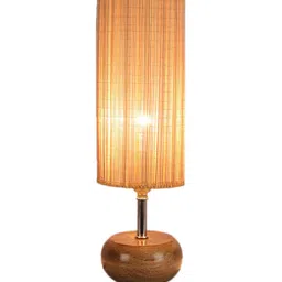 Devansh Beige Wood Table Lamp with Bamboo Shade image 2