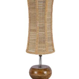 Devansh Beige Abstract Shaped Bamboo Shade Table Lamp With Wooden Stand image 5