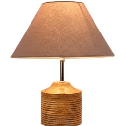 Devansh Grey Wood Table Lamp with Cotton Shade image 3