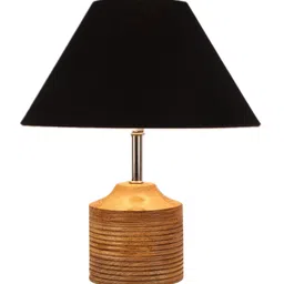 Devansh Black & Tan Brown Solid Frustum Wood Table Lamp with Jute Shade image 4