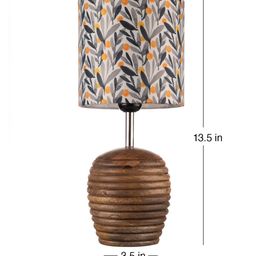 green girgit Yellow & Brown Printed Wooden Table Lamp With Printed Shade image 2