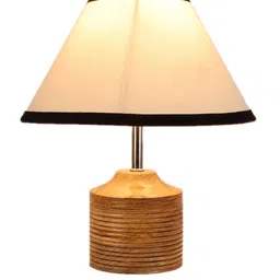 Devansh White & Black Wooden Table Lamp with Cotton Shade image 3