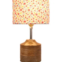 Devansh Brown Wood Table Lamp with Multicoloured Cotton Shade image 5