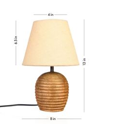 green girgit Brown & White Textured Wooden Lamp with Jute Shade image 3