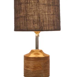 Devansh Grey Cylindrical Shaped Jute Shade Table Lamp With Wooden Stand image 3