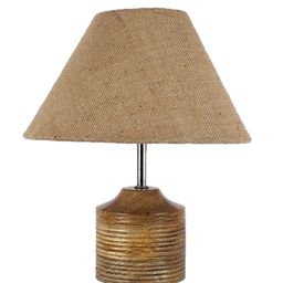 Devansh Beige & Tan Brown Solid Frustum Wood Table Lamp with Jute Shade image 5