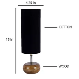 Devansh Black Wood Table Lamp with Cotton Shade image 2