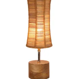 Devansh Beige & Brown Damru Table Lamp with Bamboo Shade image 3