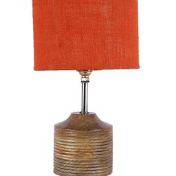 Devansh Orange Cylindrical Shaped Jute Shade Table Lamp With Wooden Stand image 2