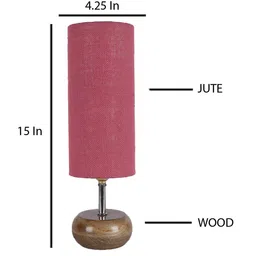 Devansh Rose Pink Wooden Table Lamp With Jute Shade image 4