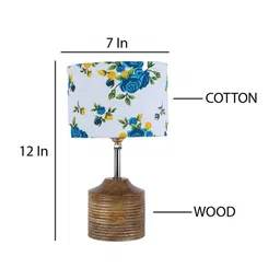 Devansh White & Tan Brown Printed  Cylinder Wood Table Lamp with Cotton Shade image 5