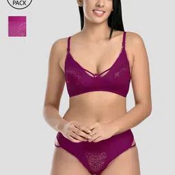StyFun Women Pack Of 2 Self Design Lingerie Set S_Kareena_Set_2_PurpleWine_B-59