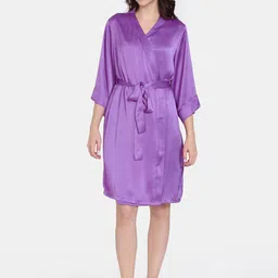 Zivame Women V-Neck Robe With Fabric Belt-image-32