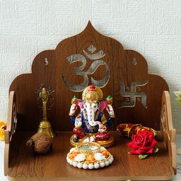 eCraftIndia Brown Om with Swastik and Kalash Design Laminated Wood Pooja Temple-39