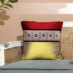 Peepul Tree Maroon & Gold Toned Ethnic Motifs Square Cushion Cover-picture-41
