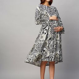 MomToBe Ethnic Motifs Printed Maternity A-Line Midi Sustainable Dress-image-86
