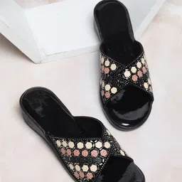 FABBMATE Embellished Open Toe Wedged Mules-14
