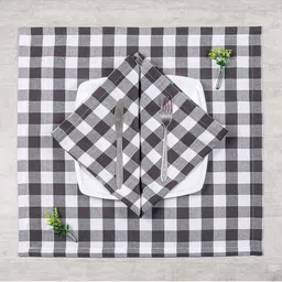 SHADES of LIFE Set Of 6 Grey & White Checked Cotton Kitchen Table Napkins-26