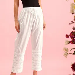 ADA Floral Embroidered Cotton Straight Palazzos-image-6