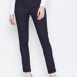 Ruhaans Women Navy Blue Printed Smart High-Rise Cotton Trouser-image-19