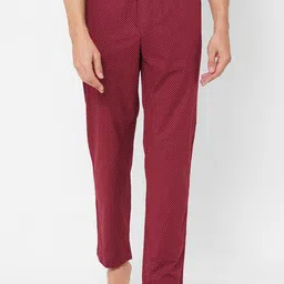 URBAN SCOTTISH Men Maroon & White Printed Pure Cotton Lounge Pants-image-96