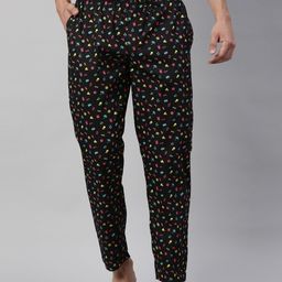 Joven Men Black & Pink Printed Pure Combed Cotton Lounge Pants-image-55