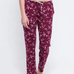Kanvin Women Maroon & Pink Printed Pure Cotton Lounge Pants-image-99