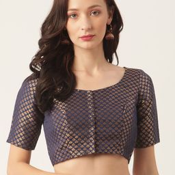 Studio Shringaar Navy Blue & Golden Brocade Woven Design Saree Blouse-image-21