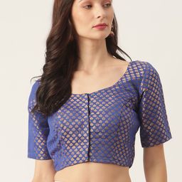 Studio Shringaar Blue & Golden Brocade Woven Design Saree Blouse-image-52