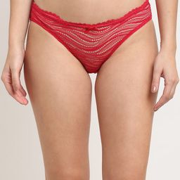 MAKCLAN Women Red Solid Lace Bikini Briefs K1401PRS-image-78