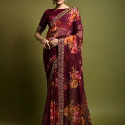 Mitera Floral Printed Sequinned Saree-image-92