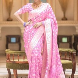 S.K.C Woven-Design Pure Silk Saree With Blouse Piece-29
