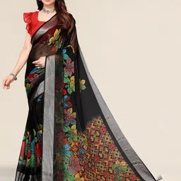 Winza Designer Black & Blue Floral Zari Pure Chiffon Bagh Saree-picture-37