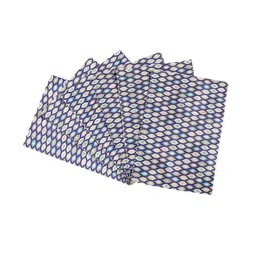 BELLA TRUE Set of 7 Blue & Beige Geometrical Digital Printed Table Placements & Runner image 4