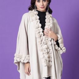 Mafadeny Longline Poncho With Faux Fur Detail-image-42