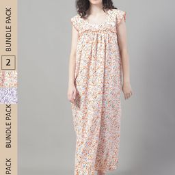 Shararat Pack Of 2 Floral Printed Pure Cotton Maxi Nightdress-picture-14