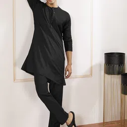 VASTRAMAY Long Sleeves Round Neck Straight Kurta with Trousers-picture-53