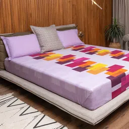 URBAN SPACE Divine Purple Geometric 144 TC Pure Cotton Queen Bedsheet With 2 Pillow Covers-image-8