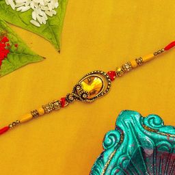 aadita Men Gold-Toned & White Stone-Studded Handmade Rakhi-image-75