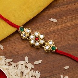 aadita Gold Toned & Red Stone Beaded Handmade Rakhi-image-62