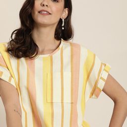 all about you Off White & Peach-Coloured Striped Extended Sleeve Regular Top-picture-9