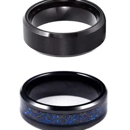 Yellow Chimes Men Set Of 2 Rhodium-Plated Stainless Steel Finger Ring-23