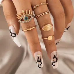 Jewels Galaxy Set Of 6 Gold-Plated  Evil Eye Stackable Rings-32