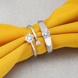 Peora Unisex Set of 2 Silver-Plated CZ Stone-Studded Adjustable Rings-image-20