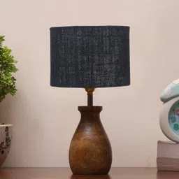 Devansh Black & Brown Jute Table Lamp With Wood Natural Base-33