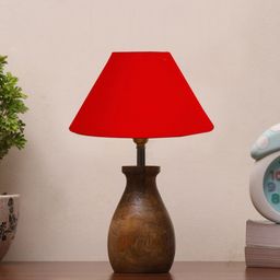 Devansh Red Cotton Table Lamp With Wooden Natural Base-13